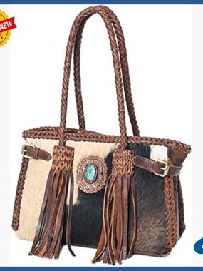 Genuine Leather Tote Bag with Removable Strap, Western Style Handbag